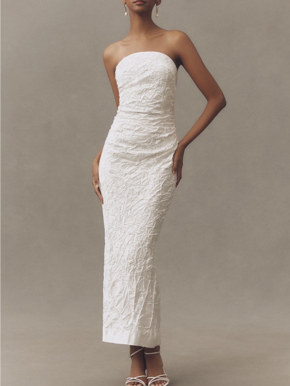 BHLDN Strapless White Textured Midi Dress